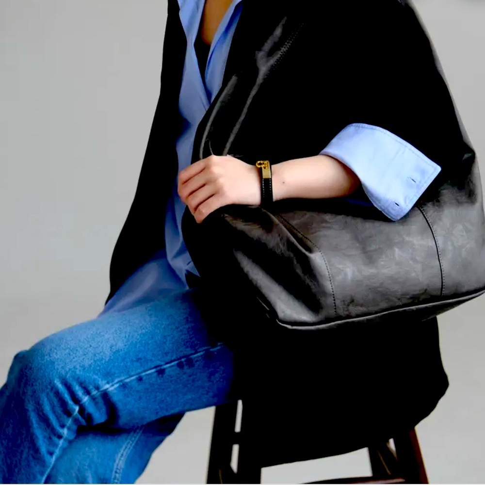 Vegan Leather Black Hobo Shoulder Bag